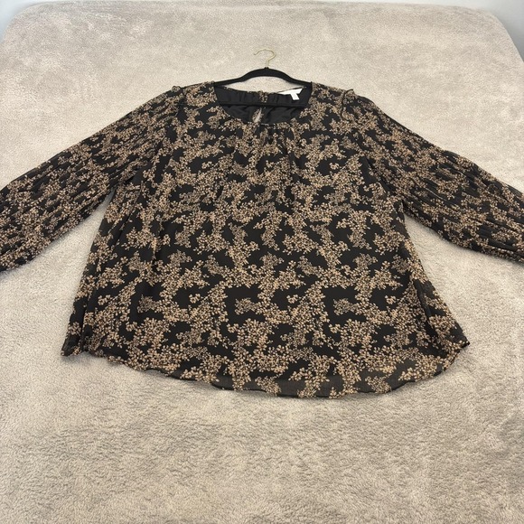 LC Lauren Conrad Tops - Lauren Conrad Blouse Womens 2X Black Floral Sheer‎ Overlay Pleated Whimsigoth